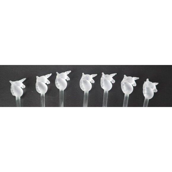 7 Vintage Glass Stir Sticks Unicorns Frosted Art Glass Barware - Picture 1 of 4